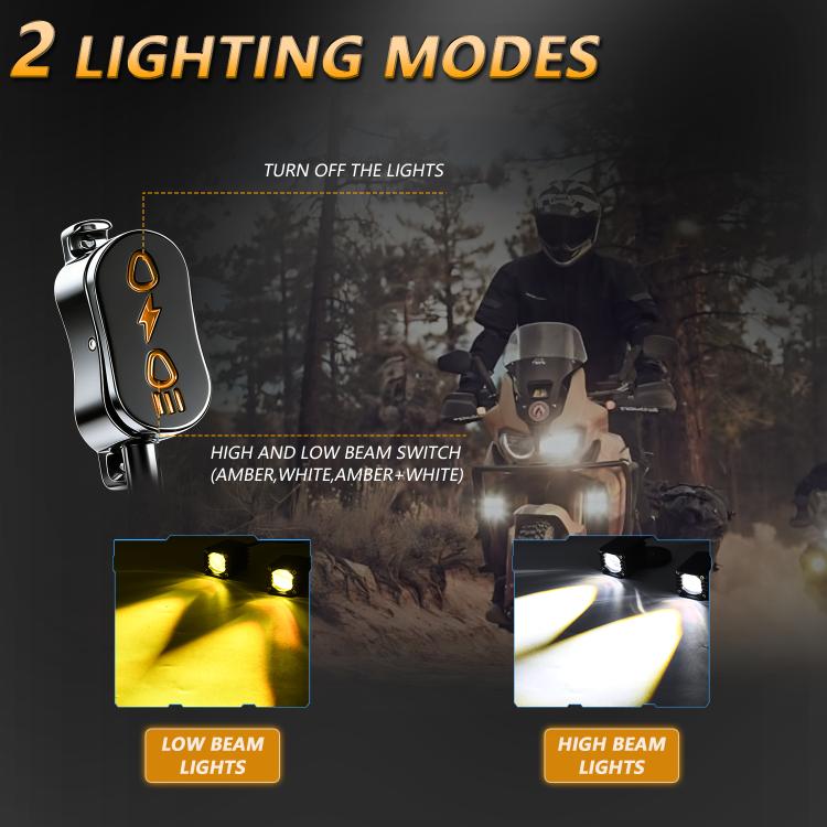 Motorcycle wired LED spotlight with high/low beam switching controller and beam lights