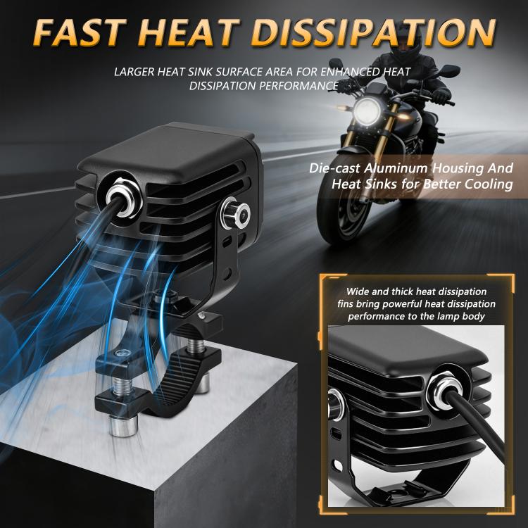 Motorcycle LED spotlight with aluminum heat-sink housing and projector lens