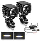 Pair of black motorcycle wired spotlights with front circular lenses and cable wiring