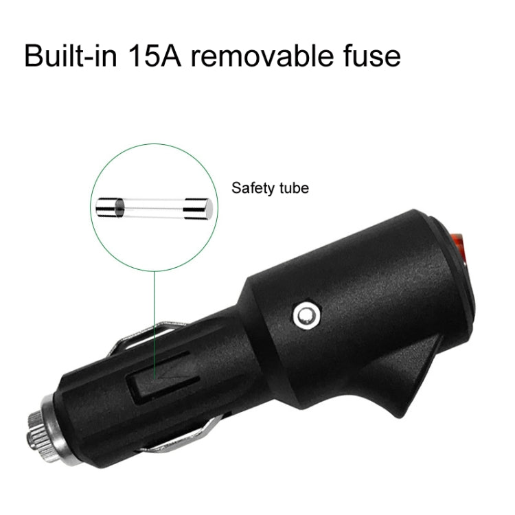 Car LED lighter plug diagram with built-in 15A removable fuse and safety tube