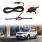 AM/FM antenna cable set with inline amplifier box and red-tinted base pad
