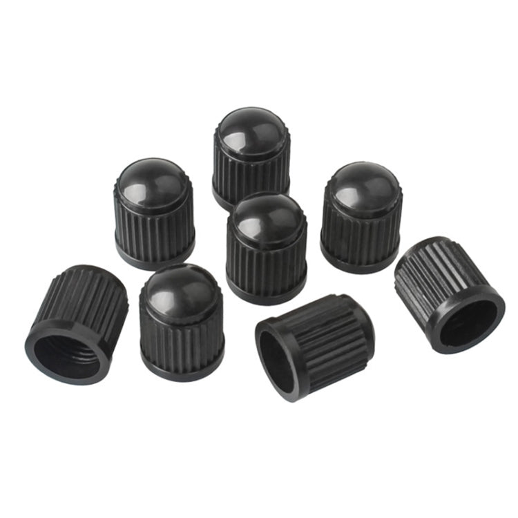 Black ribbed plastic tire valve caps, multiple pieces set