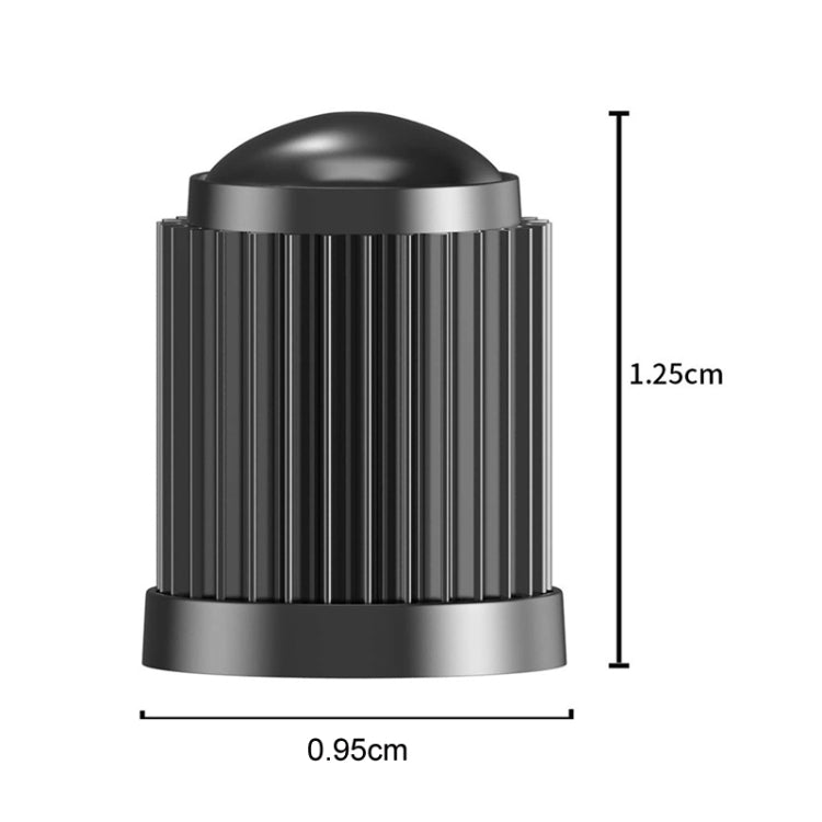 Black ribbed tire valve cap, 0.95 cm wide, 1.25 cm tall