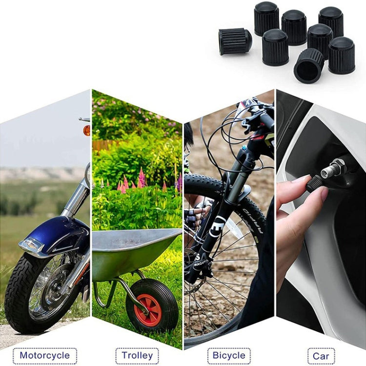 Small black ribbed plastic tire valve caps