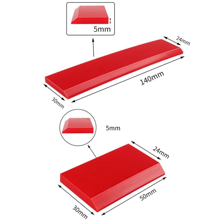 Red soft rubber scraper blades with size dimensions diagram