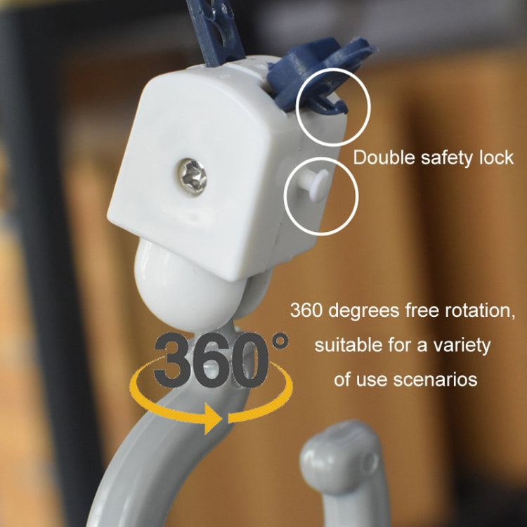 White plastic strap lock hook with double safety latch and pivot ring