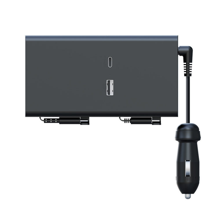 Retractable car charger with dual black cables and cigarette-lighter plug