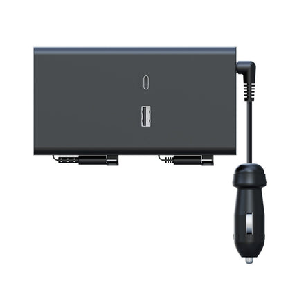 Retractable car charger with dual black cables and cigarette-lighter plug