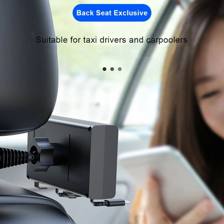 Rear-seat exclusive charger mount on seatback with attached charging cable