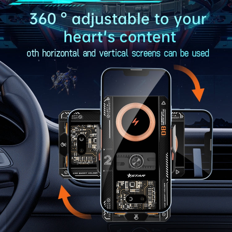 Black and silver Qi car phone holder with wireless charging coil and adjustable mount