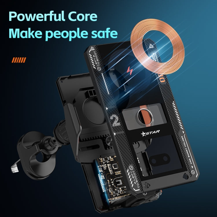 Black wireless car charger with copper induction coil and phone-holding arm