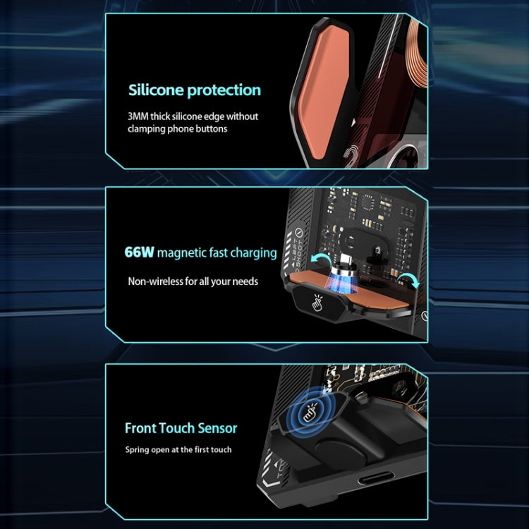 Black wireless car charger with silicone protection and magnetic fast-charging mount