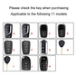 Key fob cover compatibility chart showing options A–K