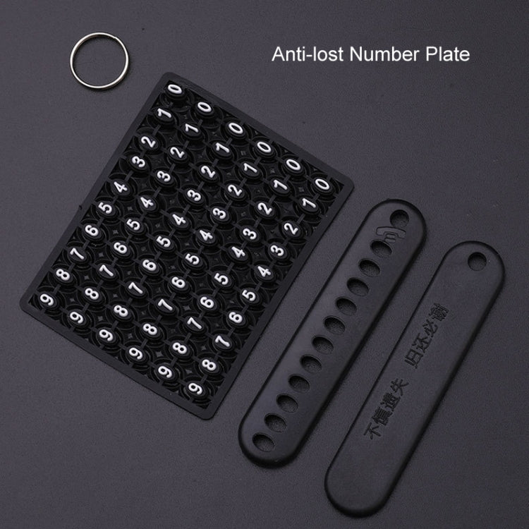 Anti-lost number plate set with black key tag straps and metal ring