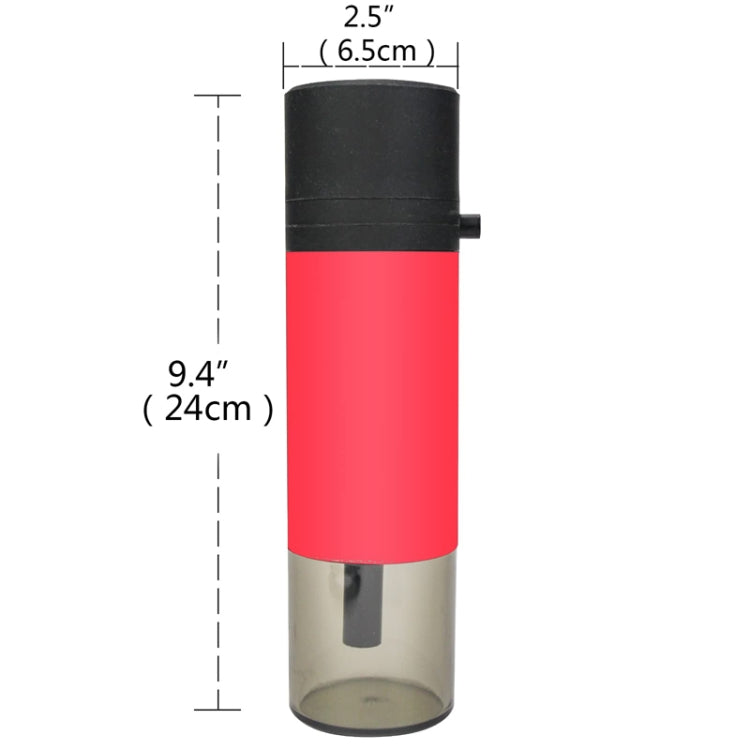 Compact portable hookah body with red sleeve, black top, and clear water chamber