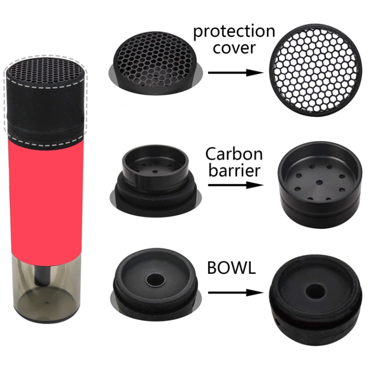 Portable hookah accessories set: mesh protection cover, carbon barrier, and bowl pieces