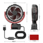 USB car foldable fan kit with single grille, clamp stand, and coiled power cable