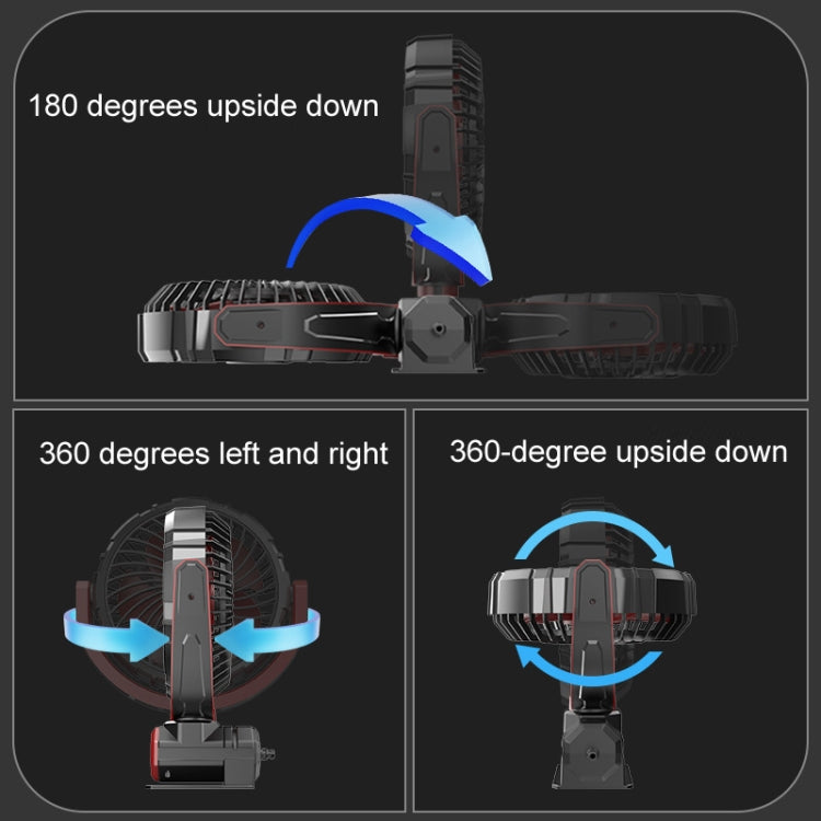 Car fan mount head showing 180-degree flip and 360 rotation, single grille