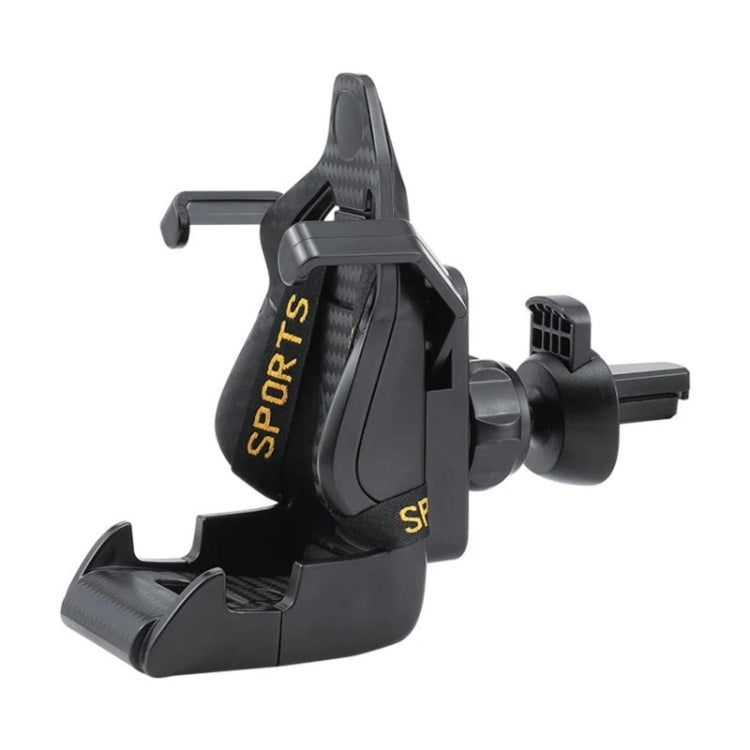 Black car air outlet phone holder with carbon-texture back, side support arms