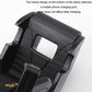 Close-up of black car phone holder cradle with textured surface and open charging port