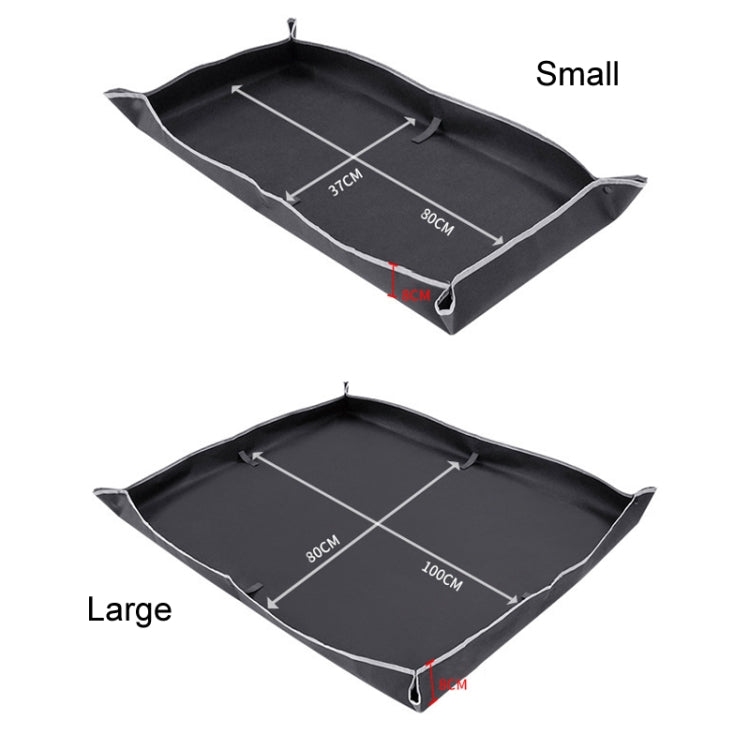 Small and large black trunk pads showing dimensions and corner loops