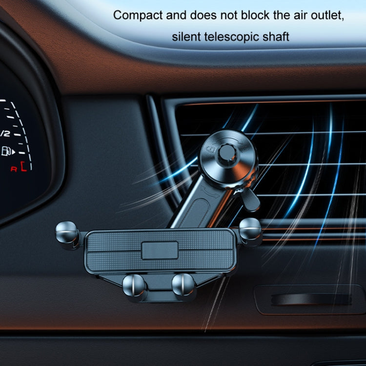 Car air vent phone holder installed near dashboard vents with compact telescopic shaft
