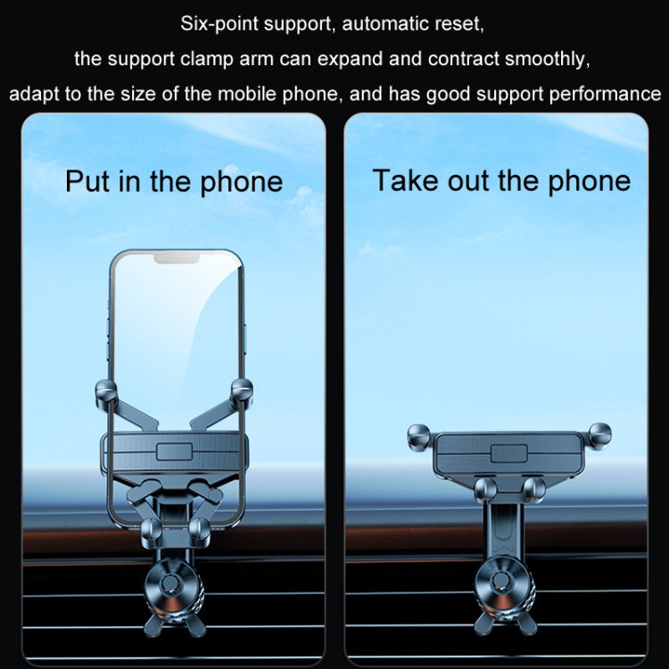Car air vent phone holder clamp arms open and close for phone insertion, dark mount