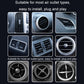 Car air vent phone holder compatibility shown on multiple vent shapes, dark metal mount