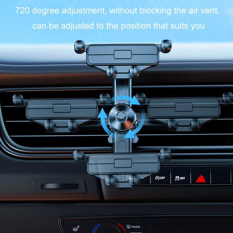 Car air vent phone holder with adjustable pivot for vent mounting, dark telescopic base