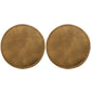 Set of 2 round brown suede car coasters with stitched edges, anti-slip pads.