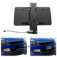 Black license plate bracket with central mount and attached cable