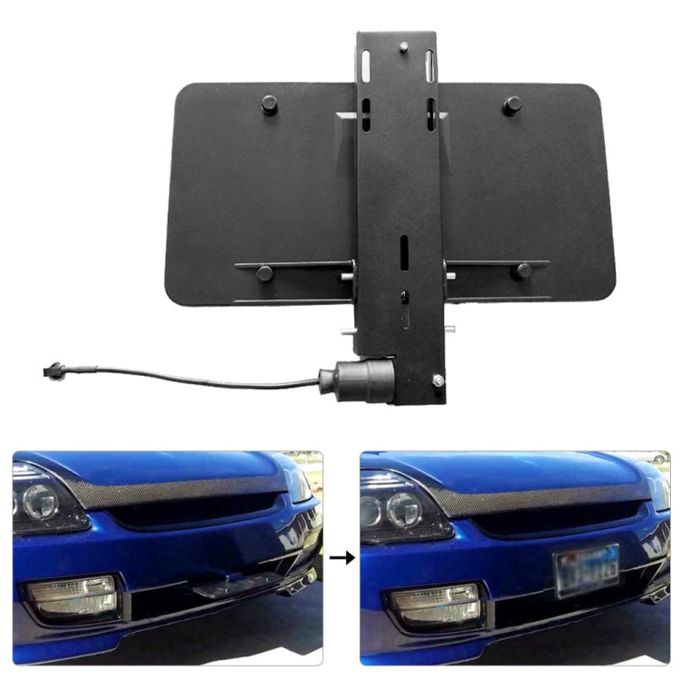 Black license plate bracket with central mount and attached cable