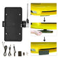 Black license plate holder kit with bracket, cables, and mounting parts