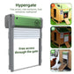 Solar automatic chicken coop door with green top panel and hinged weather cover
