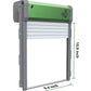 Solar automatic chicken coop door front view with height and width measurements