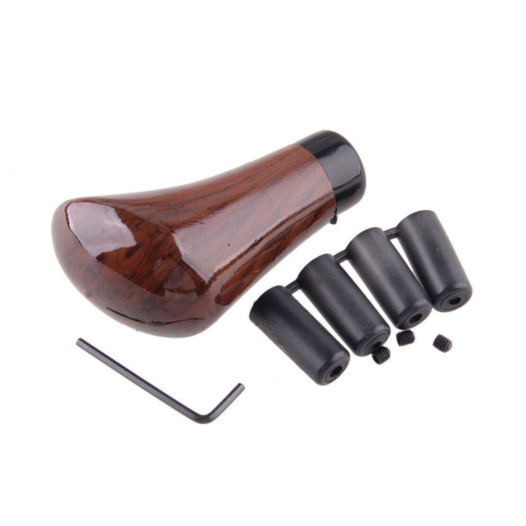 Walnut gear shift knob handle with black mounting hardware and Allen key