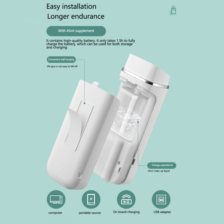 Automatic aroma diffuser humidifier fragrance spray machine with battery pack view, white