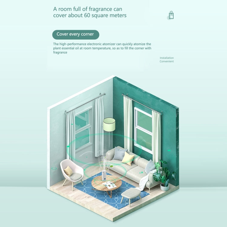 Aroma diffuser humidifier fragrance spray machine projecting mist coverage illustration