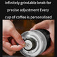 Automatic coffee grinder adjustment knob with hand, silver top and clear chamber