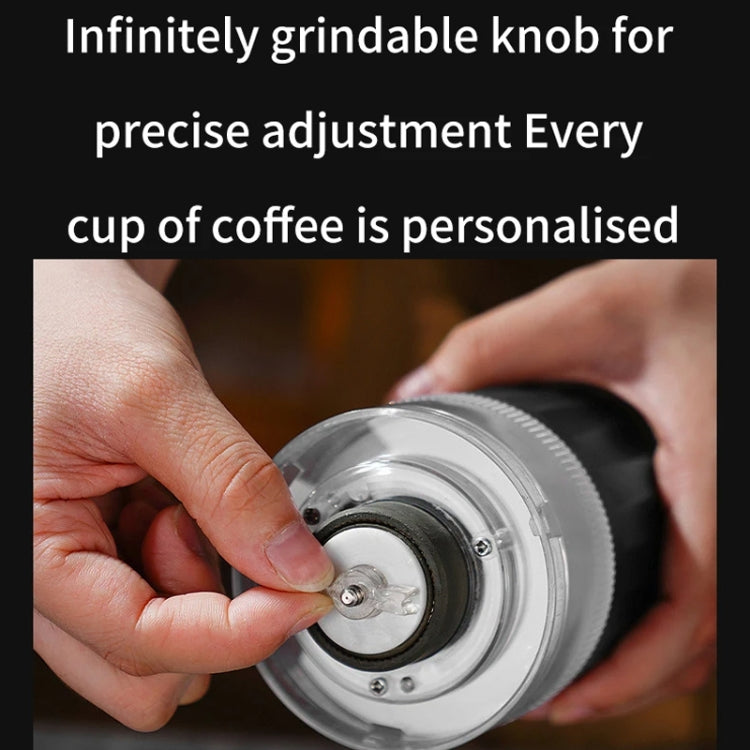 Automatic coffee grinder adjustment knob with hand, silver top and clear chamber