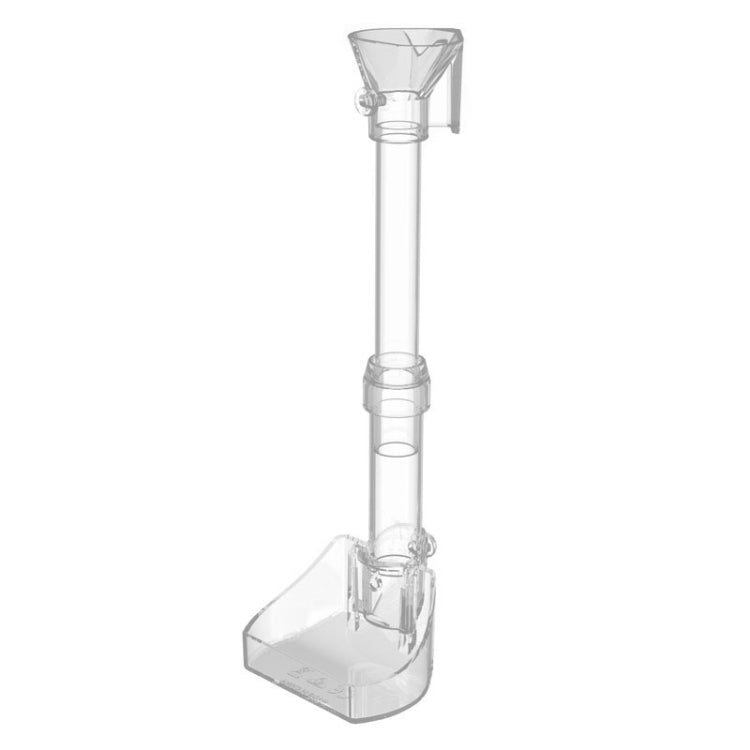 Clear acrylic fish feeding tube with funnel top and attached lower food container