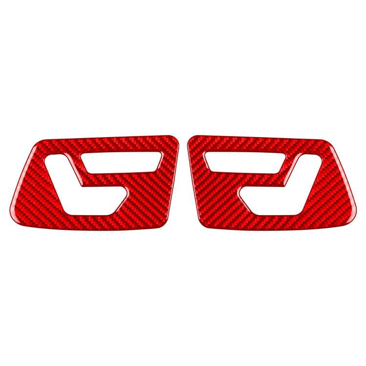 Set of 2 carbon-fiber style seat adjustment stickers, red with white icons