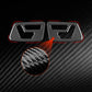 Pair of carbon-fiber style seat adjustment stickers, black with white icons and red outline