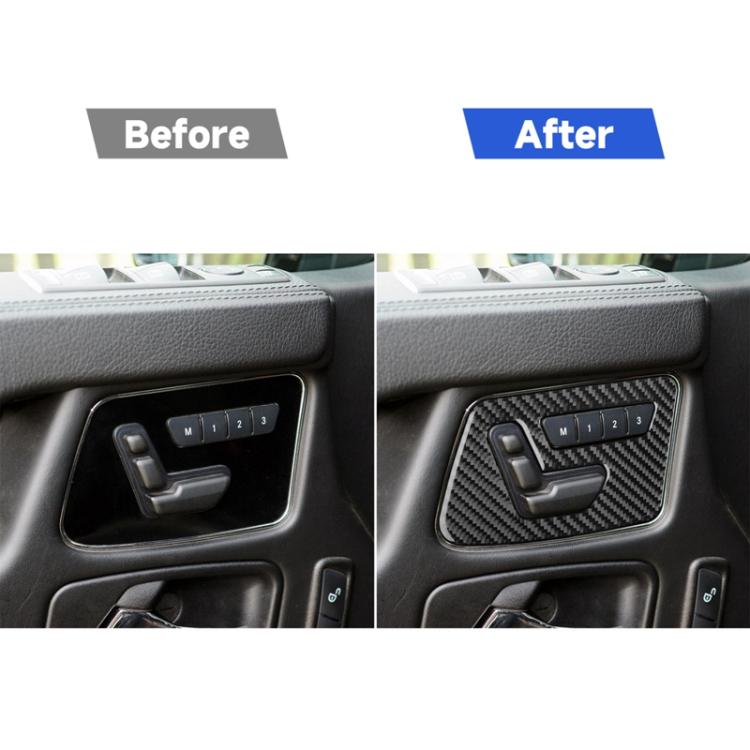 Seat adjustment control panel with carbon-fiber style stickers installed, black and silver trim