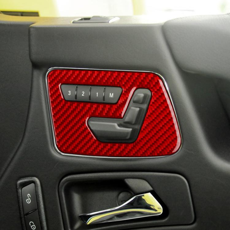 Seat adjustment control panel with red carbon-fiber style stickers, white icon and black handle