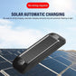 Black solar warning light bar with clear side lens and solar panel top