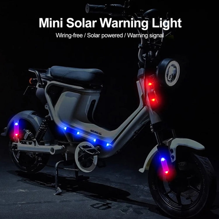 Motorcycle mini solar warning lights glowing on rear and side