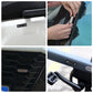 Mini solar warning light mounted on car body with adhesive-style placement