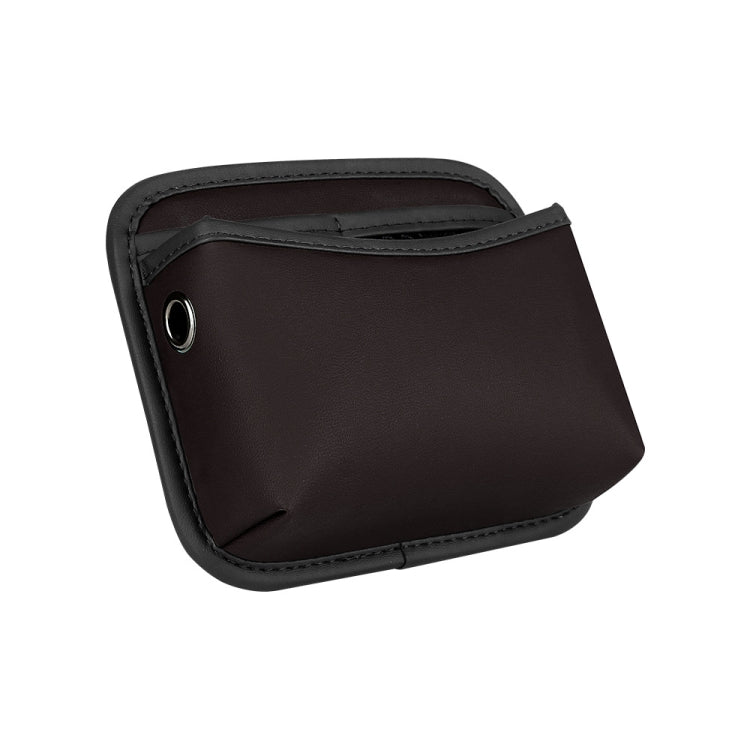 Dark brown adhesive storage bag with front flap and metal grommet hole
