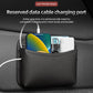 Black adhesive car storage pouch with open pocket and charging cable pass-through